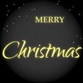 Merry Christmas postcard in dark backgrounds with a beautiful inscription on a background of snow and stars. Royalty Free Stock Photo